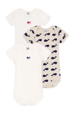 Body Petit Bateau 3 Bodies Us Mc Blanc Whale (Set de 3)