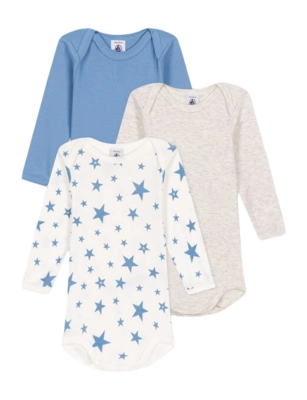 Baby-Body Petit Bateau 3 Bodies Us Ml Blau (3er-Set)
