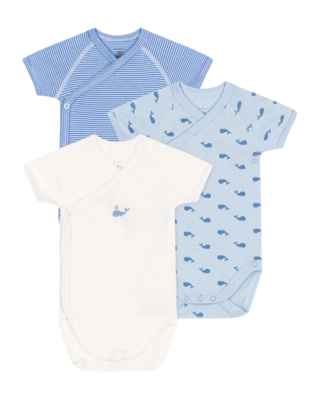 Baby-Body Petit Bateau 3 Bodies Naiss Mc Blau (3er-Set)