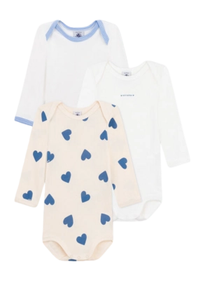 Baby-Body Petit Bateau 3 Bodies Us Ml Weiß (3er-Set)