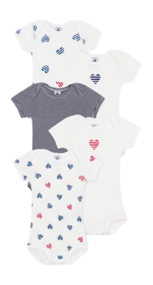 Baby-Body Petit Bateau 5 Bodies Us Mc Weiß Herzchen (5er-Set)