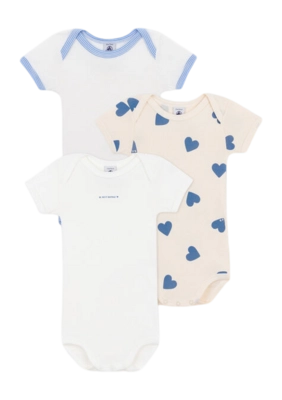 Body Petit Bateau 3 Bodies Us Mc Blanc Jaune Bleu (Set de 3)