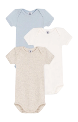 Body Petit Bateau 3 Bodies Us Mc Multi Bleu Beige (Lot de 3)