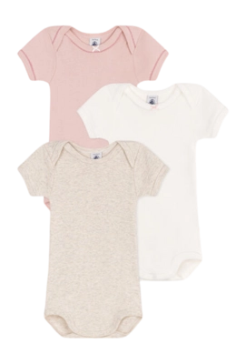 Body Petit Bateau 3 Bodies Us Mc Rose Beige (Set de 3)