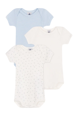Body Petit Bateau 3 Bodies Us Mc Blanc Cœur (Set de 3)