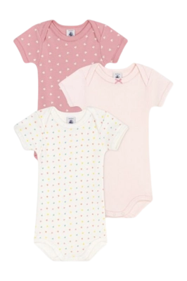 Body Petit Bateau 3 Bodies Us Mc Rose Cœurs (Set de 3)