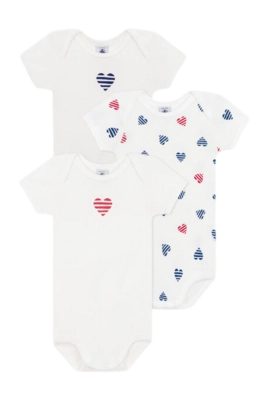 Body Petit Bateau 3 Bodies Us Mc Blanc Hearts (Set de 3)