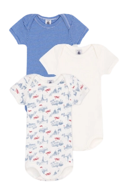 Body Petit Bateau 3 Bodies Us Mc Bleu Paris (Lot de 3)