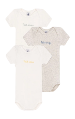 Body Petit Bateau 3 Bodies Us Mc Blanc (Set de 3)