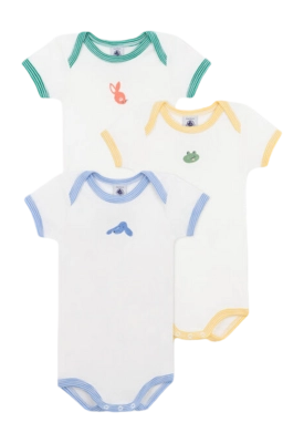 Body Petit Bateau 3 Bodies Us Mc Blanc Pets (Set de 3)