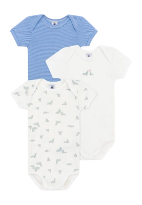 Body Petit Bateau 3 Bodies Us Mc Bleu (Set de 3)