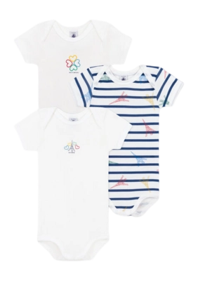Body Petit Bateau 3 Bodies Us Mc Blanc Eiffel (Lot de 3)