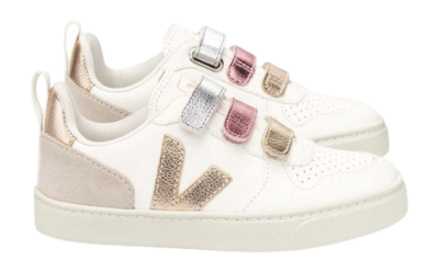 Veja Small Kids V-10 Chromefree Leather Multico Extra White Shiny