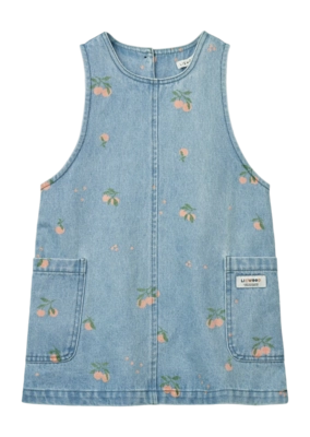 Kinderjurk Liewood Angelica Printed Denim Dress Peach / Light Blue Denim