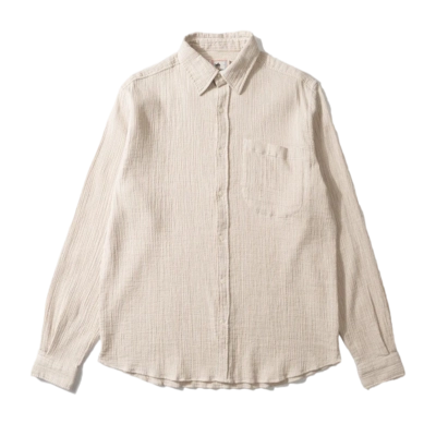 Shirt Edmmond Studios Men Snap Stripes Plain Beige