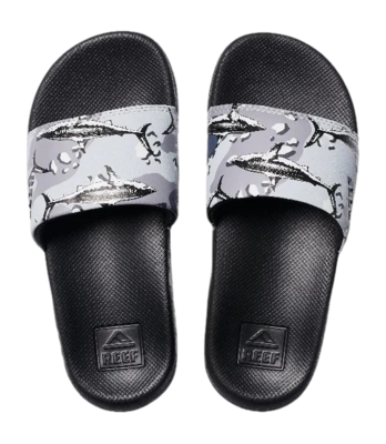 Slipper Reef Kids One Slide Grey Camo Shark