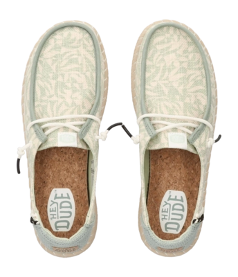 Slipper HEYDUDE Femme Wendy Espadrille Retro Palm Celadon Green White