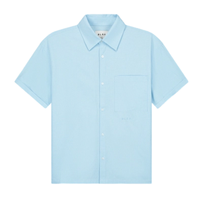 Shirt Olaf Hussein Men Boxy Mini Check Surf Blue