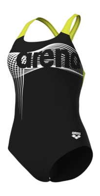 Badeanzug Arena W Wake Swimsuit Swim Pro Back Black-Soft Damen Green