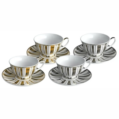 Theemok POLSPOTTEN Stripes Gold Silver 280 ml (Set van 4)