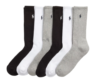 Socks  Ralph Lauren Men Cotton Blend Crew 6 Pack Grey Assorted