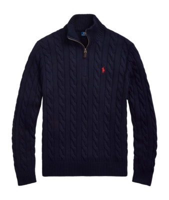 Sweater Ralph Lauren Men Cable Knit Cotton Quarter Zip Hunter Navy