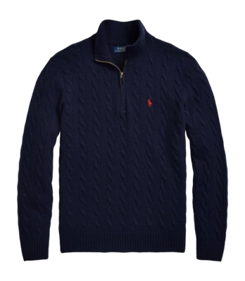 Pullover Ralph Lauren Cable Knit Wool Cashmere Quarter Zip Herren Hunter Navy