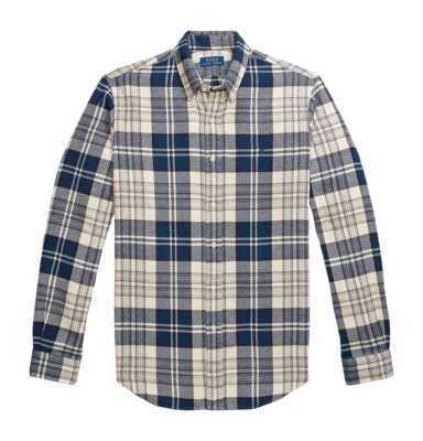 Chemise Ralph Lauren Homme Custom Fit Plaid Brushed Flannel Off White Navy