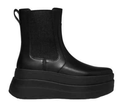 FitFlop Women F-Mode Stack Leather Chelsea Boots All Black