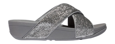 FitFlop Women Lulu Crinkled-Shimmer Cross Slides Silvereen