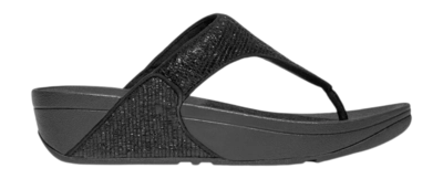 Slipper FitFlop Lulu Crinkled-Shimmer Toe-Post Sandals Damen Metallic Black