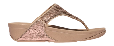 FitFlop Women Lulu Crinkled-Shimmer Toe-Post Sandals Metallic Classic Beige