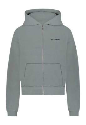 Zip-Up Hoodie Flâneur Men Logo Steel Green