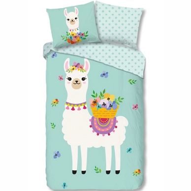 Dekbedovertrek Good Morning Llama Mint Katoen