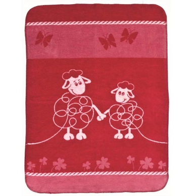 Jacquard Babydecke Ibena Kuschelkind Schafe Rot