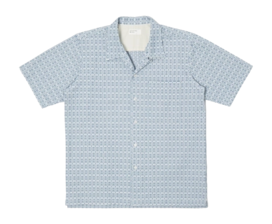 Shirt Universal Works Men Camp Porto Cotton White Blue