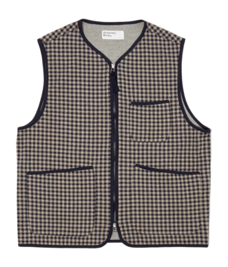 Gilet Universal Works Men Zip Liner Gingham Cot Fleece Navy