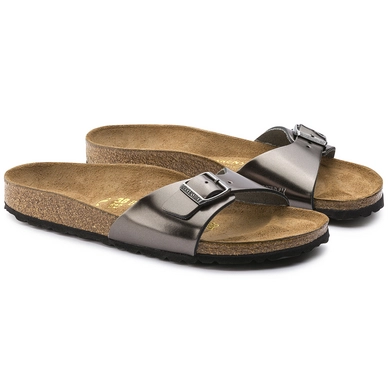Slippers Birkenstock Women Madrid Leather Metallic Anthracite Narrow