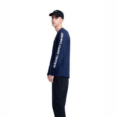 Trui Herschel Supply Co. Men's Long Sleeve Tee Sleeve Print Peacoat White