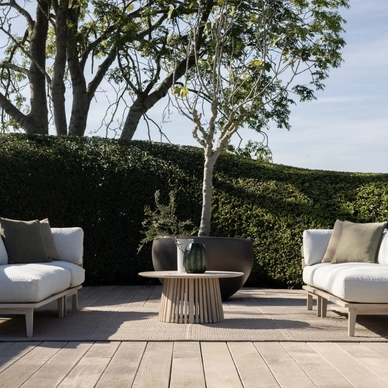 3---2023 M&L aged teak Rider lounge - Lasse side table - Lasse coffee table - face to face