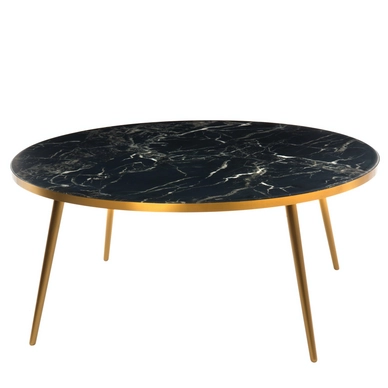 Coffee Table POLSPOTTEN Marble Look Black Gold Feet
