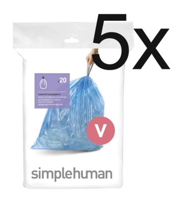 Sacs Poubelle Simplehuman Code V 16-18L (5 x 20 pièces), Bleu