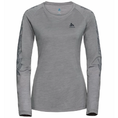 T-shirt Manches Longues Odlo Women Concord Grey Melange Leaves On Sleeve Print