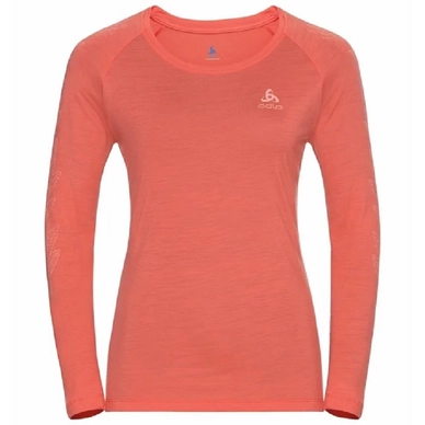 T-shirt Manches Longues Odlo Women Concord Hot Coral Leaves On Sleeves Print