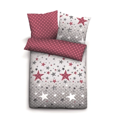 Bettwäsche Biberna Stars Burgund Seersucker
