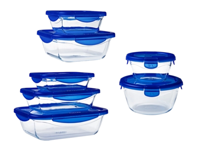 Contenitori vetro Pyrex Cook & Go, Set da 7, Lunch box, Coperchio ermetico
