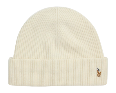 Beanie Ralph Lauren Signature Pony Herren Wool Blend Herbal Milk