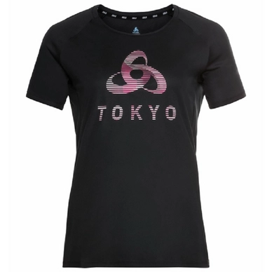 T-shirt de Sport Odlo Women SS Crew Neck Essential Print Black Graphic SS21