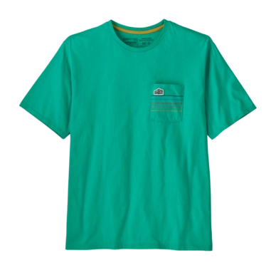 T-Shirt Patagonia Men Line Logo Ridge Stripe Organic Pocket Fresh Teal