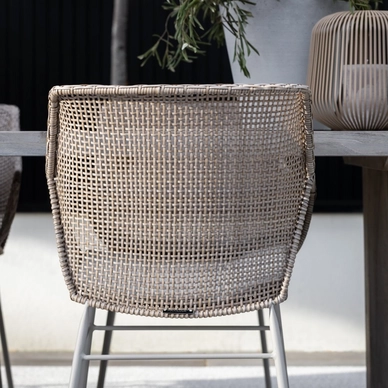 4---2023 M&L aged teak Lauren table - fibre Daley chair linen detail 2